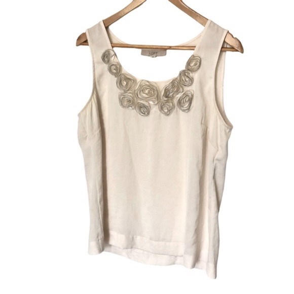 LOFT Ivory Sleeveless Top with Rosette Embellished Neckline Size M - Picture 10 of 10